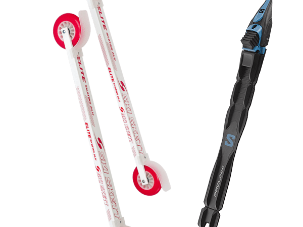 Pack ski-roues SKI SKETT Elite Skate PE 25 + Fixations - Blanc / Rouge - modèle 2025 - taille Unique