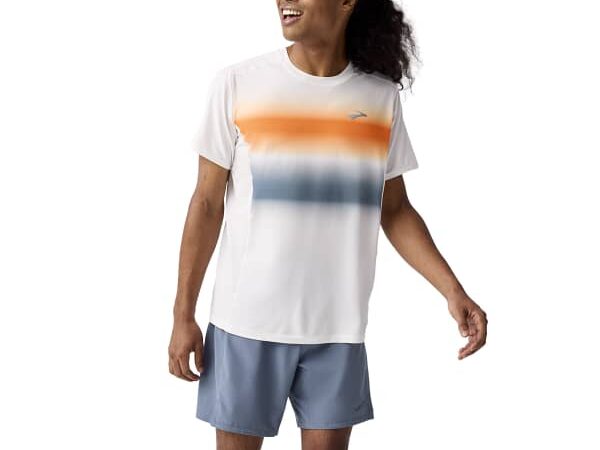 Brooks Atmosphere Short Sleeve 3.0 - Haut à manches courtes pour trail et running - Blanc / Orange - taille S 2025