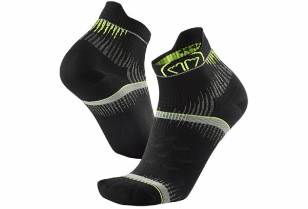 Chaussettes Sidas Run Ultra noires et jaunes pour trail longue distance