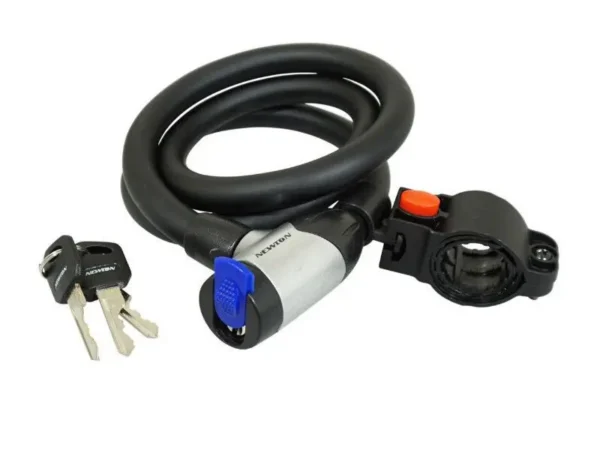 Antivol câble vélo spiral à clé avec cache sérrure avec support + 2 clés Newton