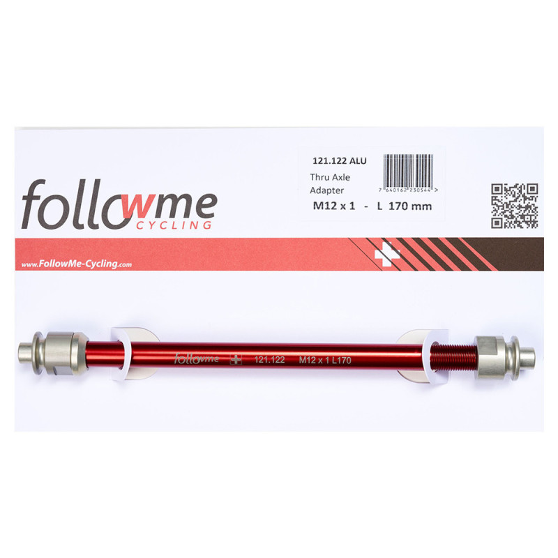 Axe adaptateur 12 mm FollowMe-Tandem pour vélo tracteur (DT Swiss) - Axe 12mm, M12 x 1 - 170 mm