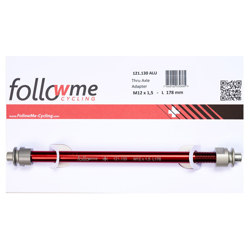 Axe adaptateur 12 mm FollowMe-Tandem pour vélo tracteur (Shimano) - Axe 12 mm , M12 x 1.5 - 178 mm