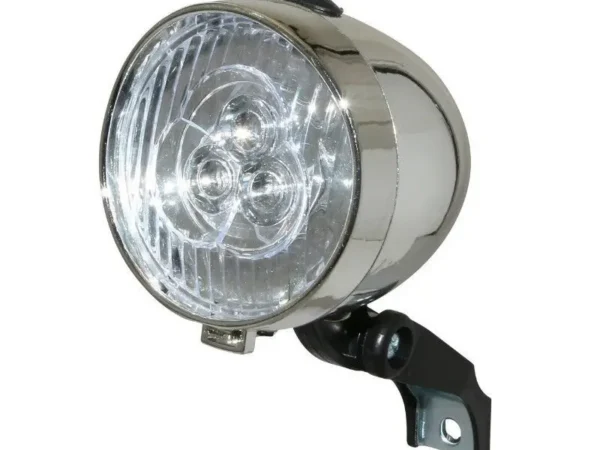 Éclairage à pile avant sur fourche à led chrome livré avec 3 piles aaa P2R Retro