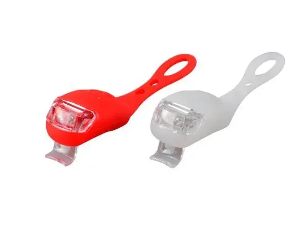 Éclairage pile avant+arrière 2 LED 10 lumens 3 fonctions bracelet silicone Optimiz