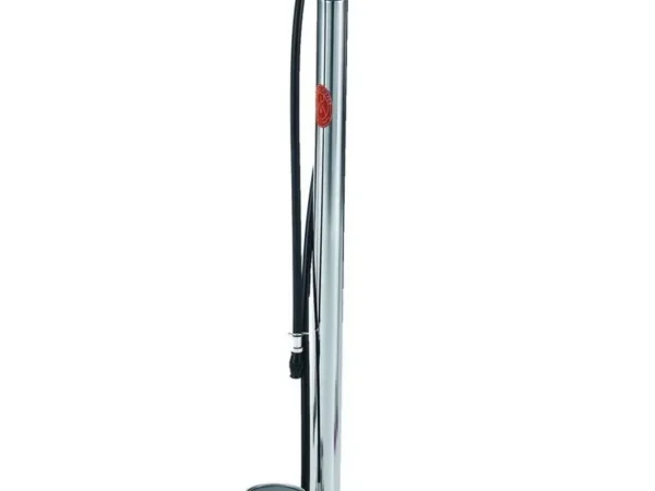 Pompe à pied toutes valves avec manomètre anse en bois acier chromée Mijnenpieper Airfish