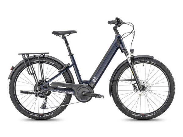 Vélo de randonnée électrique Moustache Samedi 27 Xroad 4 - 625 Wh - Bleu foncé, Ouvert