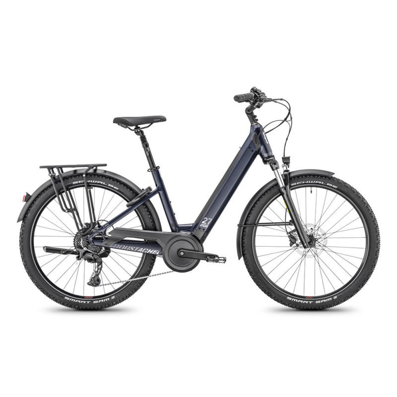 Vélo de randonnée électrique Moustache Samedi 27 Xroad 4 - 625 Wh - Bleu foncé, Ouvert