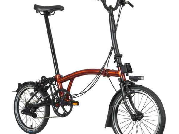 Vélo pliant Brompton C Line Explore - 6 vitesses (2023) - Batterie, Flame Lacquer, Haut (type H), Matt Black, Sans