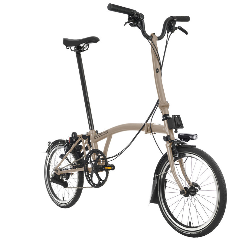 Velo pliant Brompton C Line Explore - Guidon H - Batterie, Dune sand/ Dune sand, Rallongée, Sans