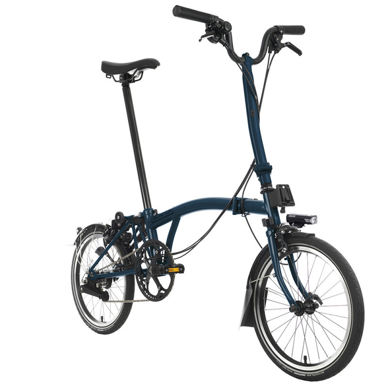 Velo pliant Brompton C Line Explore - Guidon H - Batterie, Ocean blue/ Ocean blue, Rallongée, Sans