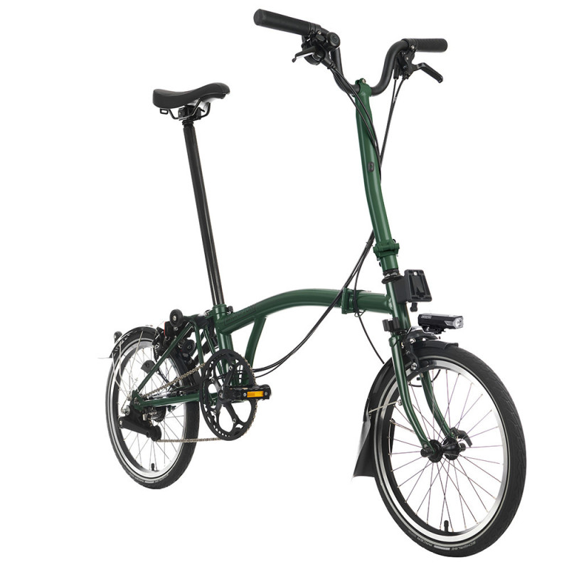 Velo pliant Brompton C Line Explore - Guidon H - Batterie, Racing green/Racing green, Rallongée, Sans