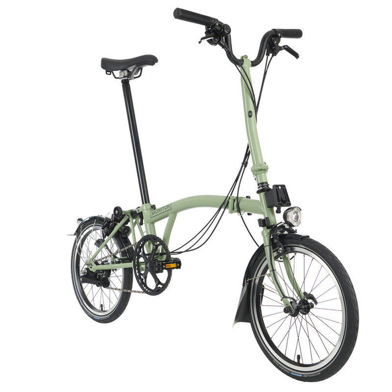 Velo pliant Brompton C Line Explore - Guidon H - Dynamo, Matcha green/Matcha green, Sans, Télescopique
