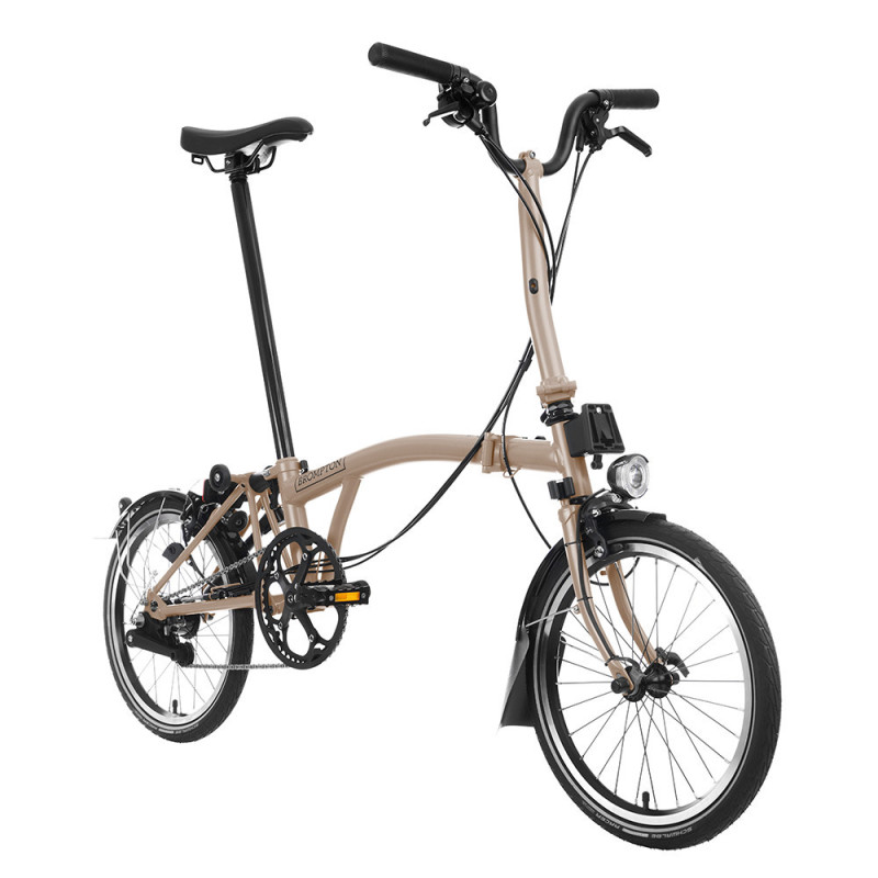 Velo pliant Brompton C Line Explore - Guidon M - Avec, Dune sand/ Matt black, Dynamo, Rallongée