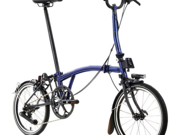 Vélo pliant Brompton P Line Explore 12 vitesses - Guidon M - Bolt Blue Lacquer, Rallongée, Sans