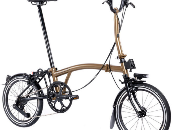 Vélo pliant Brompton P Line Explore 12 vitesses - Guidon M - Bronze Sky, Rallongée, Sans