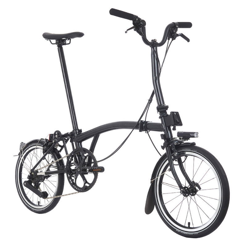 Vélo pliant Brompton P Line Urban 4 vitesses - Guidon M - 54 dents, Midnight Black, Rallongée, Sans