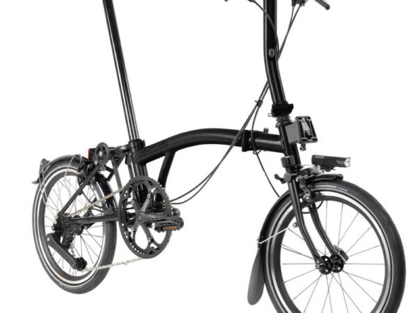 Vélo pliant Brompton P Line Urban 4 vitesses - Guidon S - 50 dents, Midnight Black, Rallongée, Sans